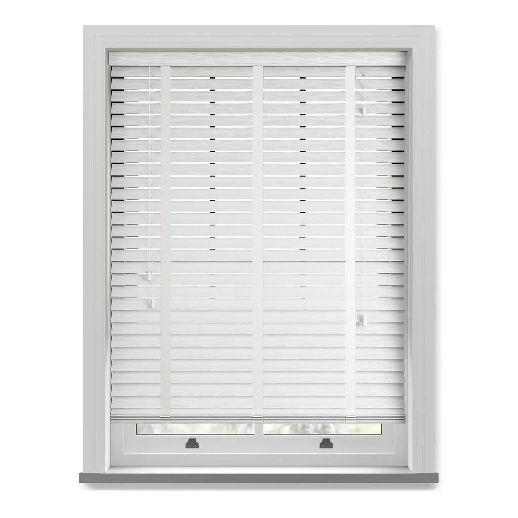 Natural Touch White Fine Grain Faux Wooden Blinds 50mm With Tapes